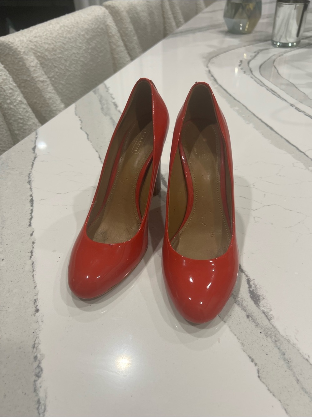 Red Patent Round-Toe Women's Pumps